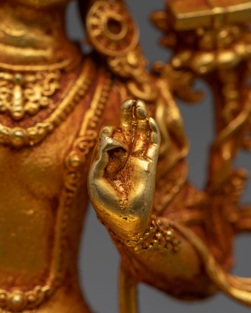 Machine-Made Manjushri Statue | Gold Electroplated Symbol of Divine Wisdom