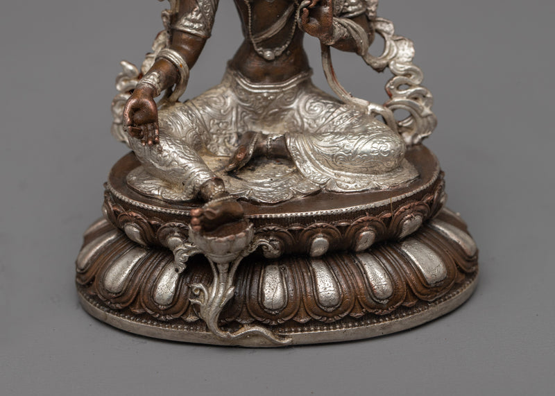 Machine-Made Green Tara Statue | Silver Electroplated Emblem of Protection