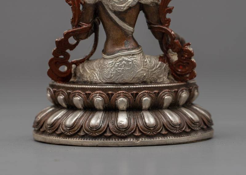 Machine-Made Green Tara Statue | Silver Electroplated Emblem of Protection