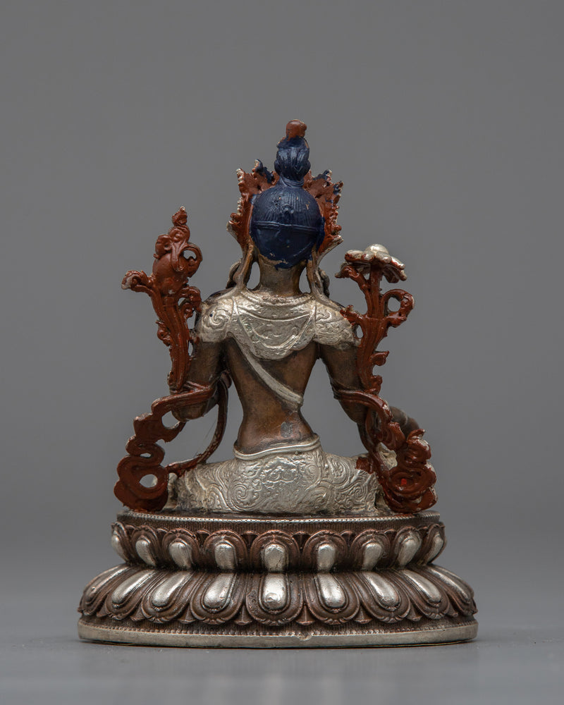 Machine-Made Green Tara Statue | Silver Electroplated Emblem of Protection