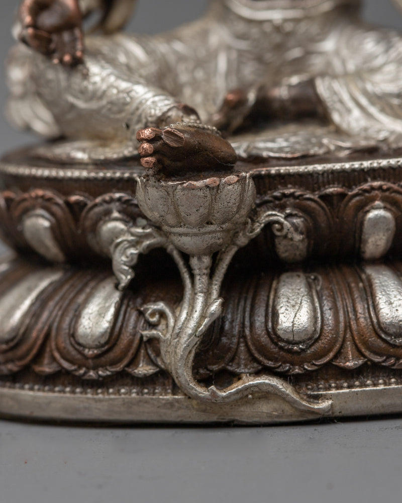 Machine-Made Green Tara Statue | Silver Electroplated Emblem of Protection