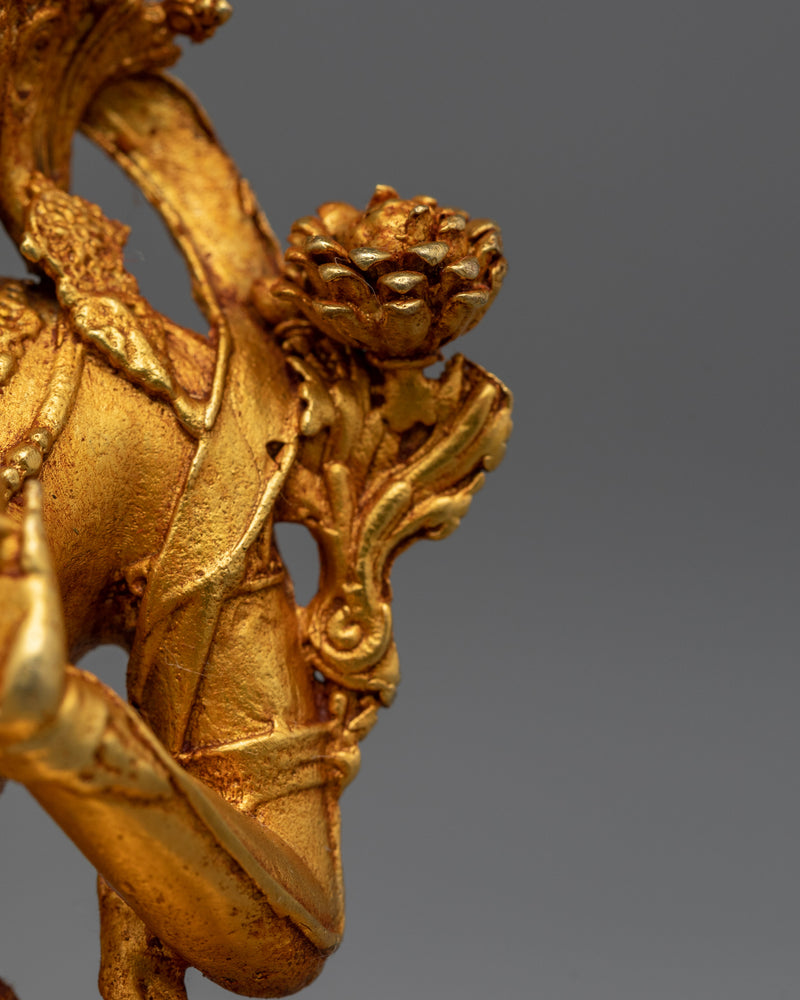 Machine-Made Green Tara Figure | Gold Electroplated Compassionate Protector