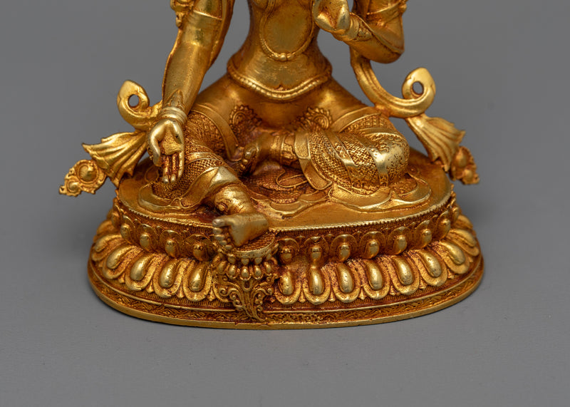 Machine-Made Green Tara Figure | Gold Electroplated Compassionate Protector