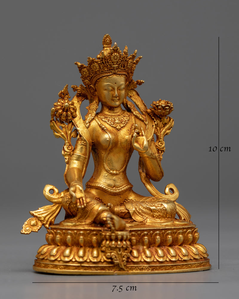 Machine-Made Green Tara Figure | Gold Electroplated Compassionate Protector