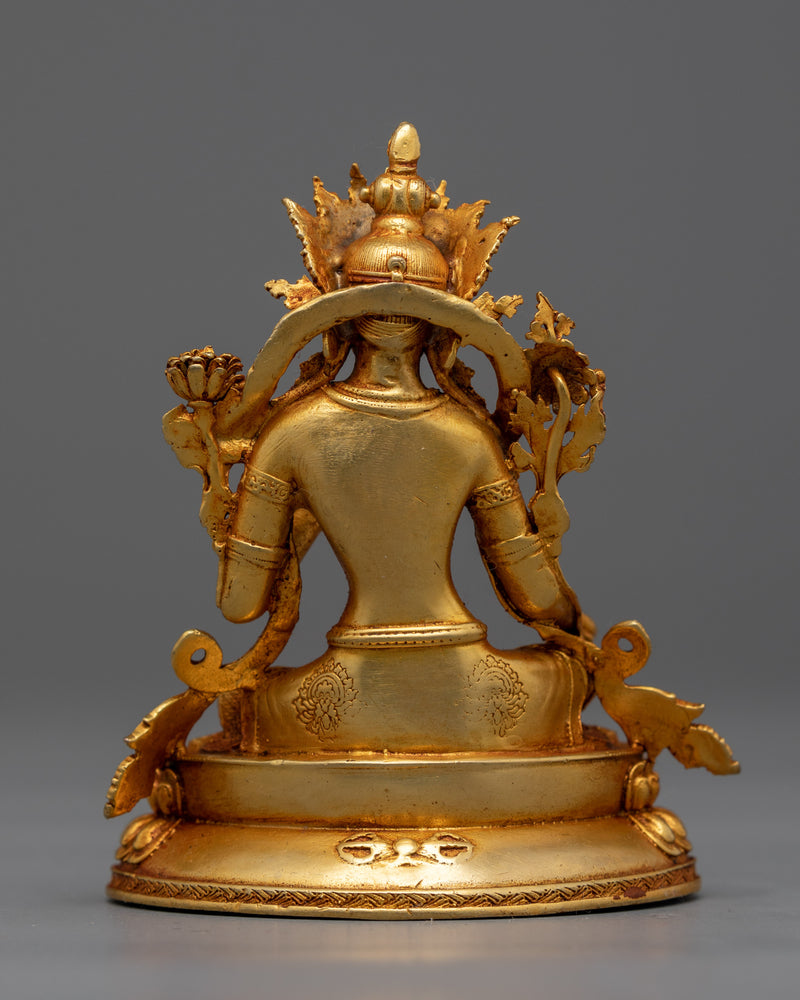 Machine-Made Green Tara Figure | Gold Electroplated Compassionate Protector