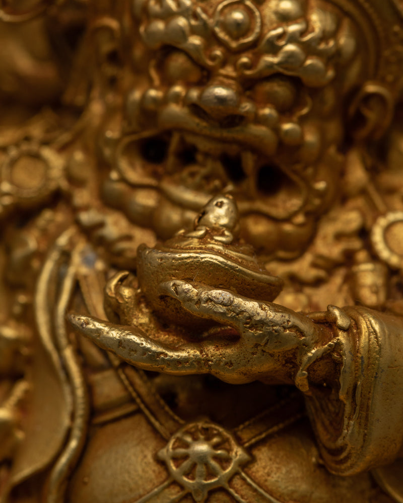 Machine-Made Mahakala Bernagchen Statue | Gold Electroplated Protector of Dharma