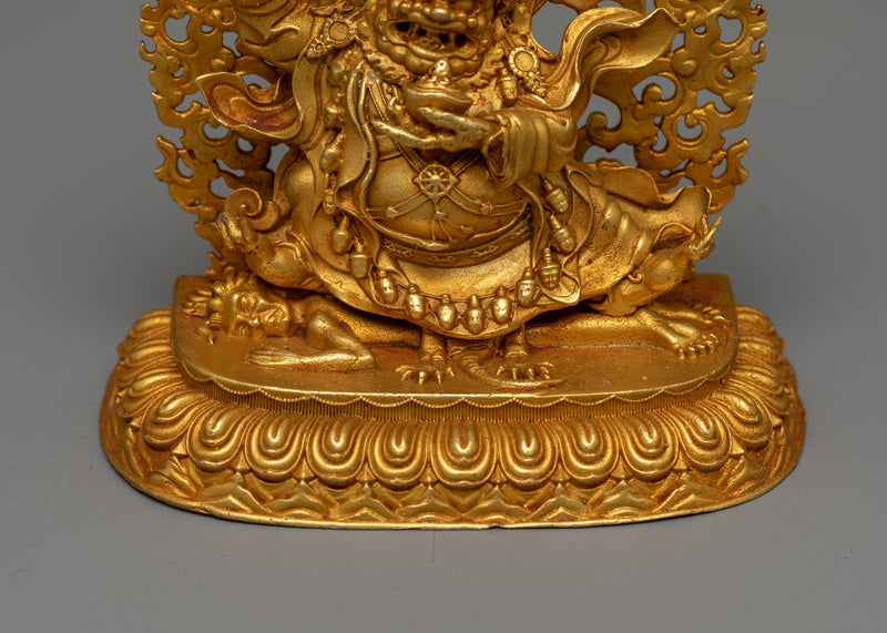 Machine-Made Mahakala Bernagchen Statue | Gold Electroplated Protector of Dharma