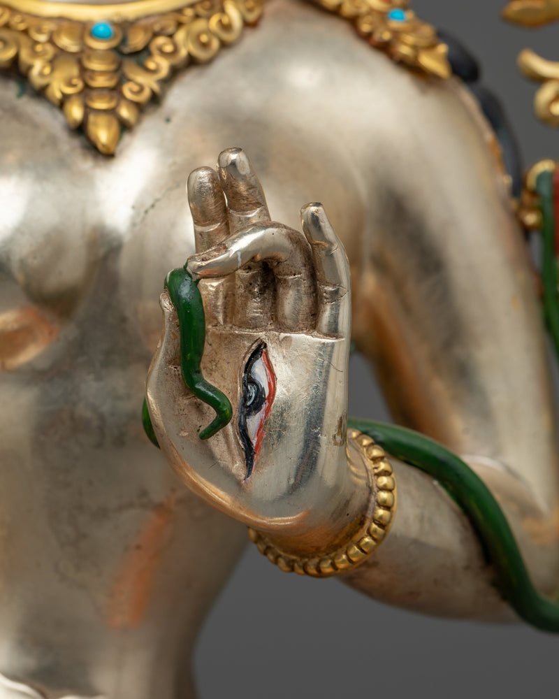 Silver-Plated White Tara Statue | Majestic Figure of Compassion and Healing