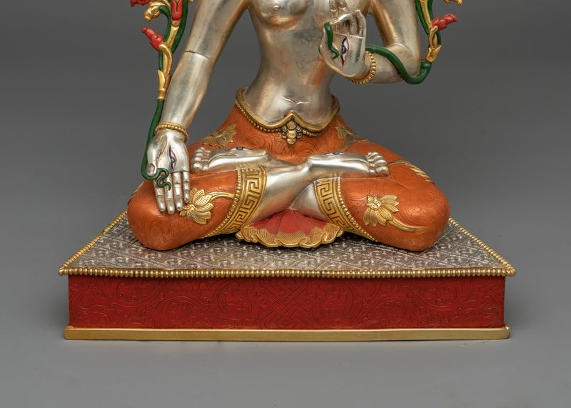 Silver-Plated White Tara Statue | Majestic Figure of Compassion and Healing