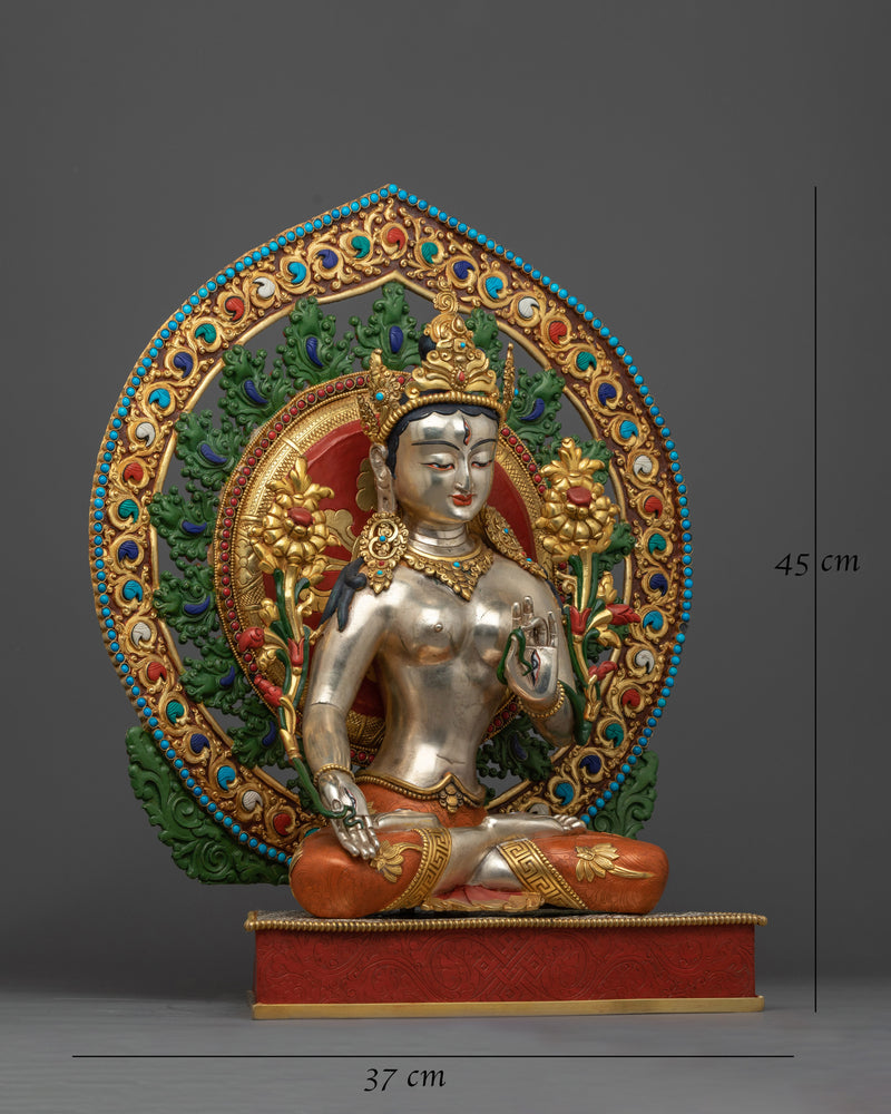 Silver-Plated White Tara Statue | Majestic Figure of Compassion and Healing