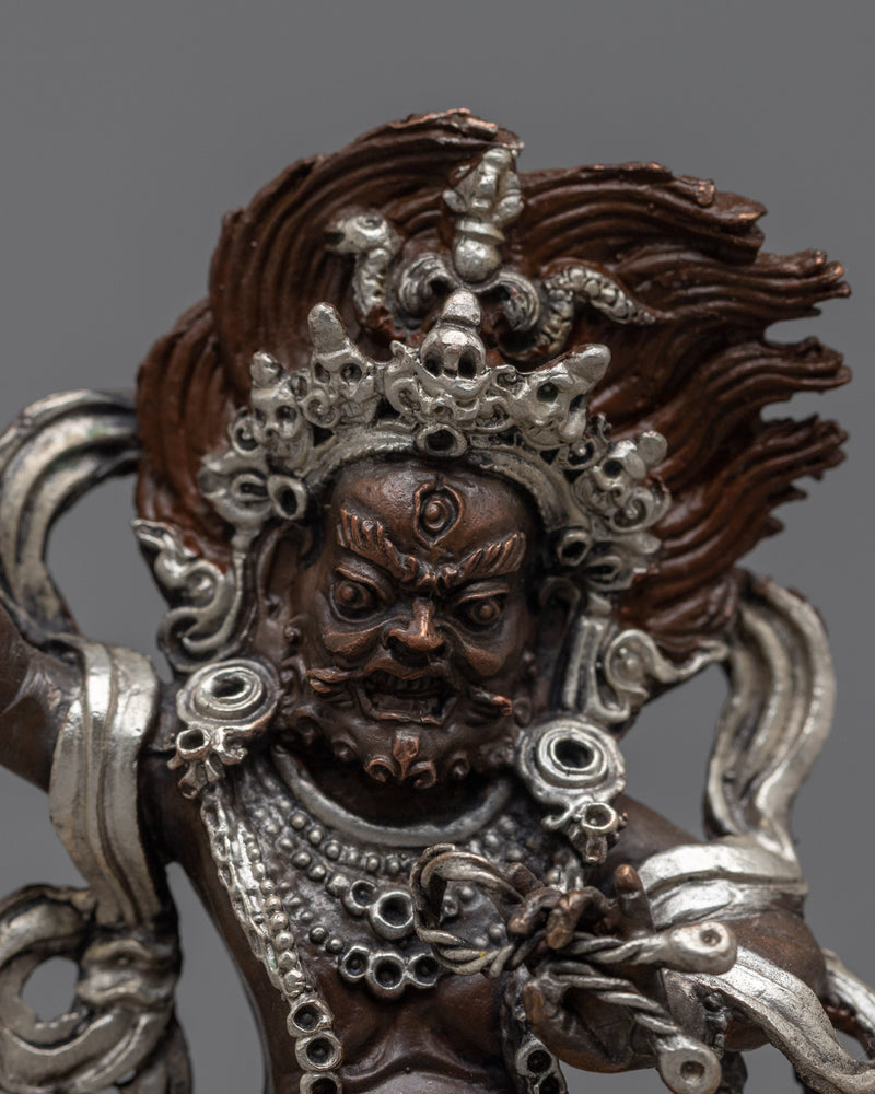 Machine-Made Vajrapani Statue | Oxidized Silver Plated Guardian of Strength