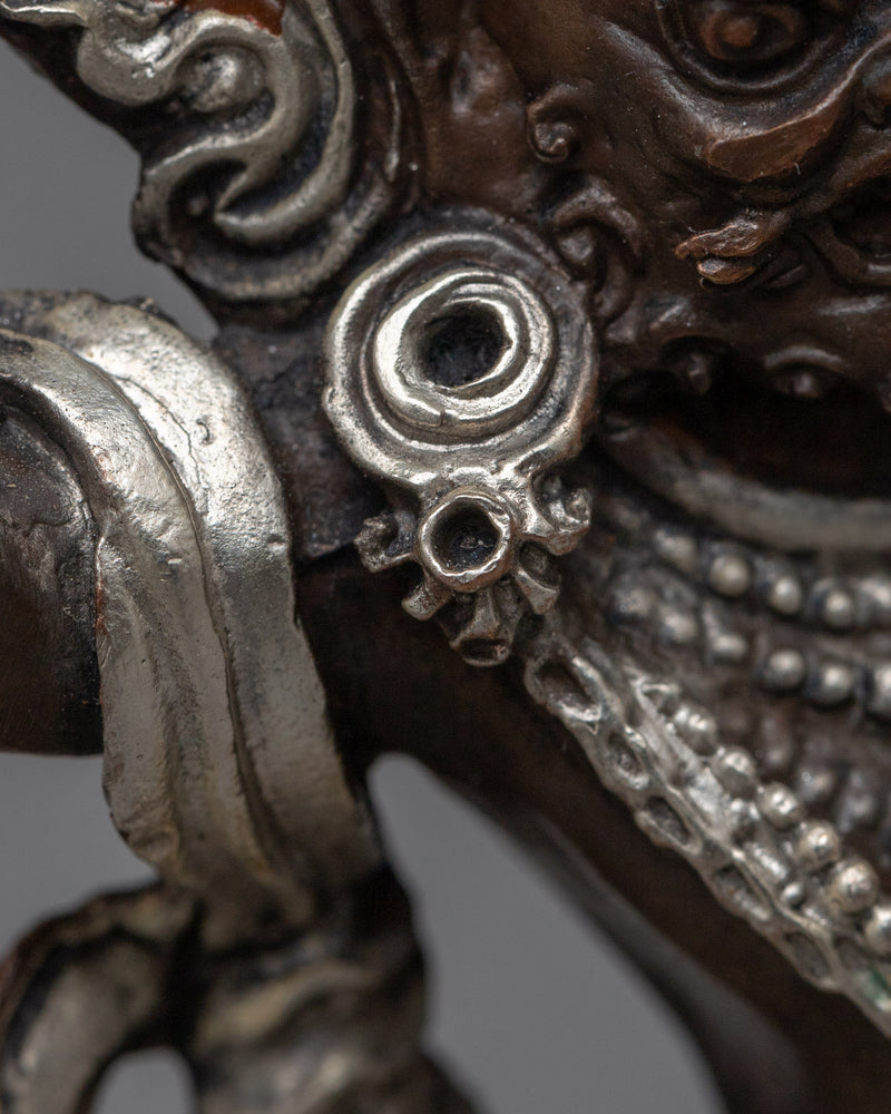 Machine-Made Vajrapani Statue | Oxidized Silver Plated Guardian of Strength