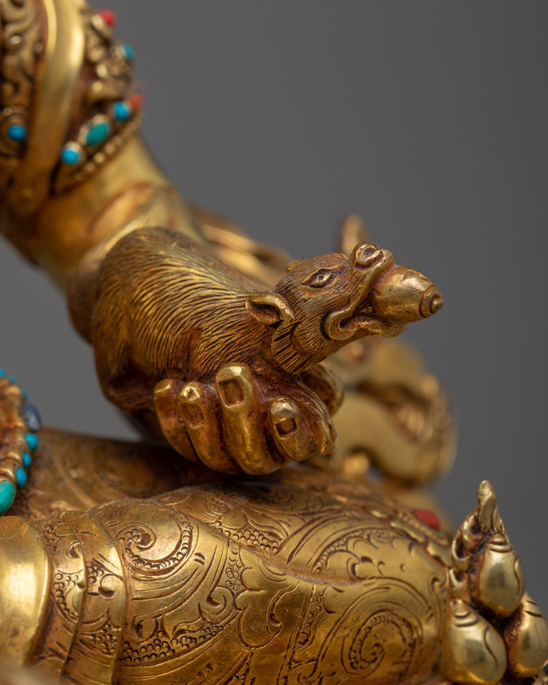 Dzambhala Wealth and Prosperity Statue | 24K Gold Gilded with Gemstone Accents