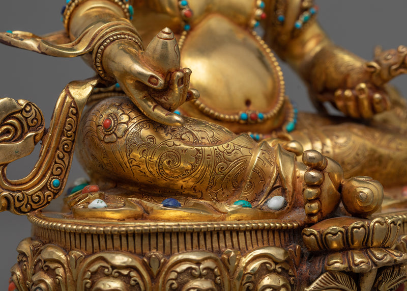 Dzambhala Wealth and Prosperity Statue | 24K Gold Gilded with Gemstone Accents