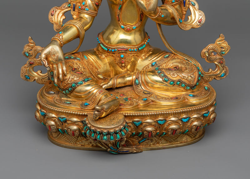 Green Tara Copper Sculpture | 24K Gold Gilded Symbol of Active Compassion