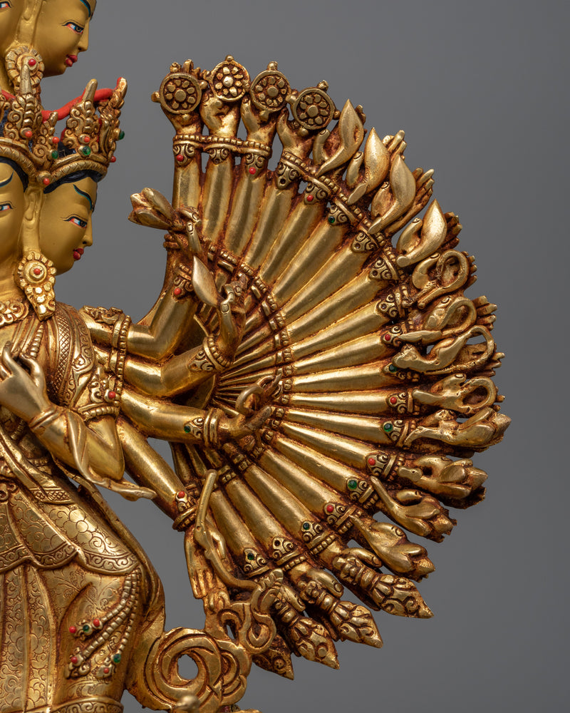 1000-Armed Dukar Statue | 24K Gold Gilded Protector of Purity