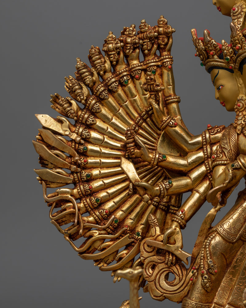 1000-Armed Dukar Statue | 24K Gold Gilded Protector of Purity