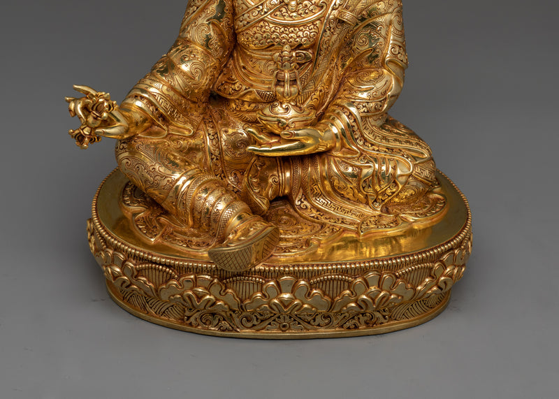 Handcrafted Lotus-Born Padma Sambhava Statue | Gold Gilded Copper Art