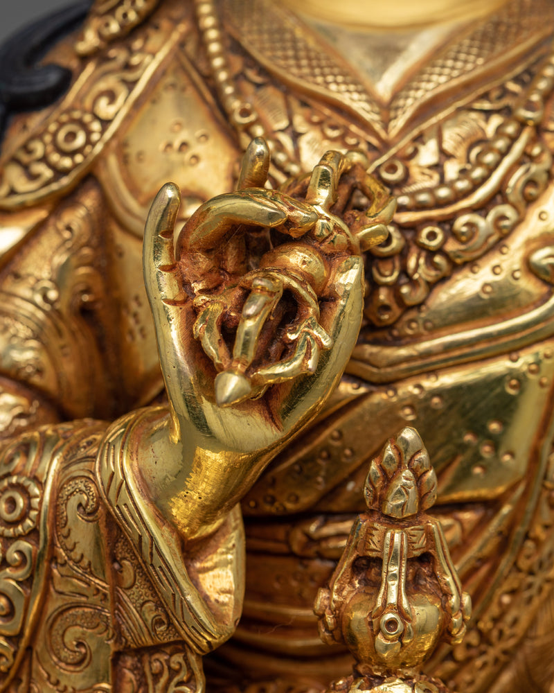 Guru Padma Sambhava Sculpture | Gold Gilded Copper Art from Nepal