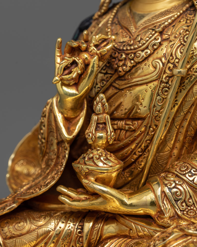 Guru Padma Sambhava Sculpture | Gold Gilded Copper Art from Nepal