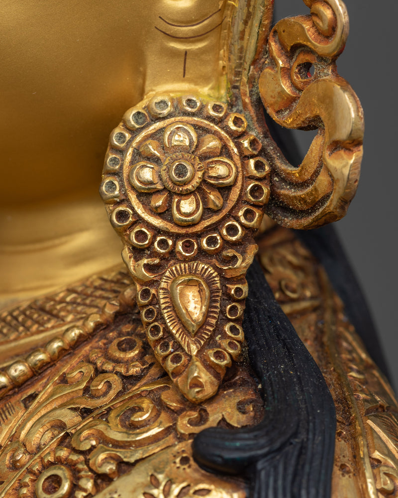 Guru Padma Sambhava Sculpture | Gold Gilded Copper Art from Nepal