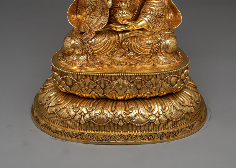 Guru Padma Sambhava Sculpture | Gold Gilded Copper Art from Nepal