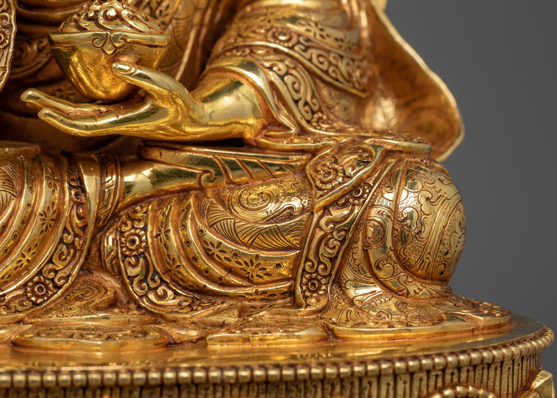 Guru Padma Sambhava Sculpture | Gold Gilded Copper Art from Nepal