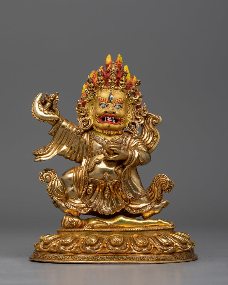 Mahakala Bernagchen "The Black Cloak" Gold Statue | Handmade Buddhist Sculpture