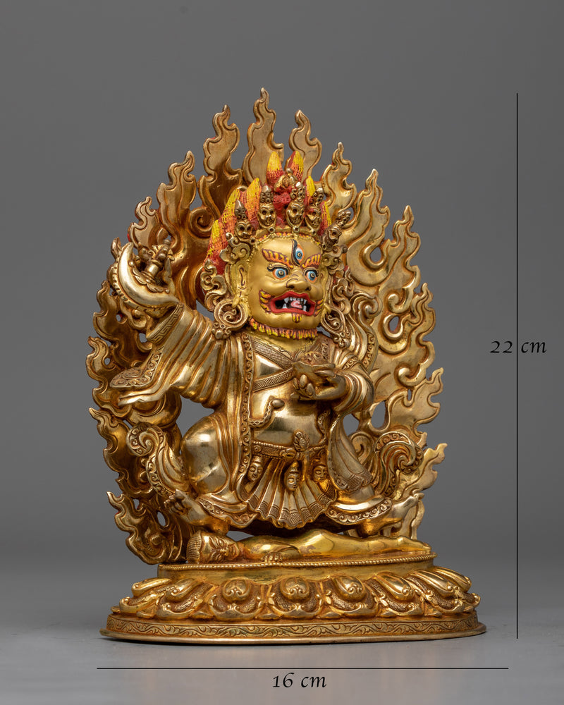 Mahakala Bernagchen "The Black Cloak" Gold Statue | Handmade Buddhist Sculpture