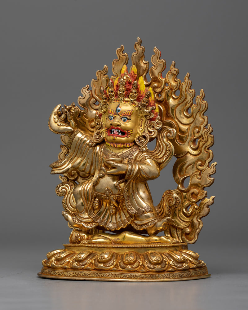 Mahakala Bernagchen "The Black Cloak" Gold Statue | Handmade Buddhist Sculpture