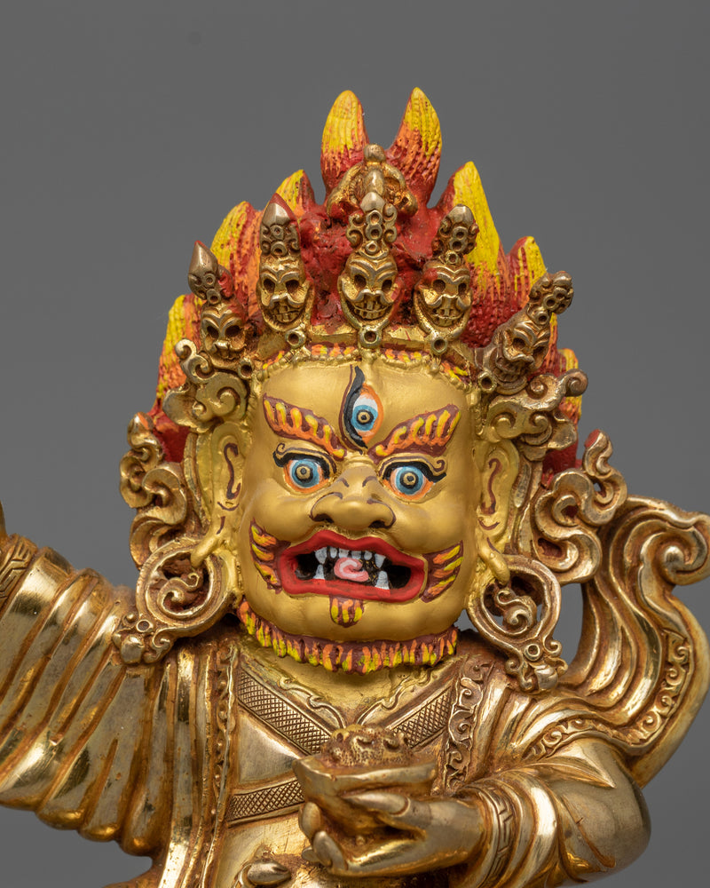 Mahakala Bernagchen "The Black Cloak" Gold Statue | Handmade Buddhist Sculpture