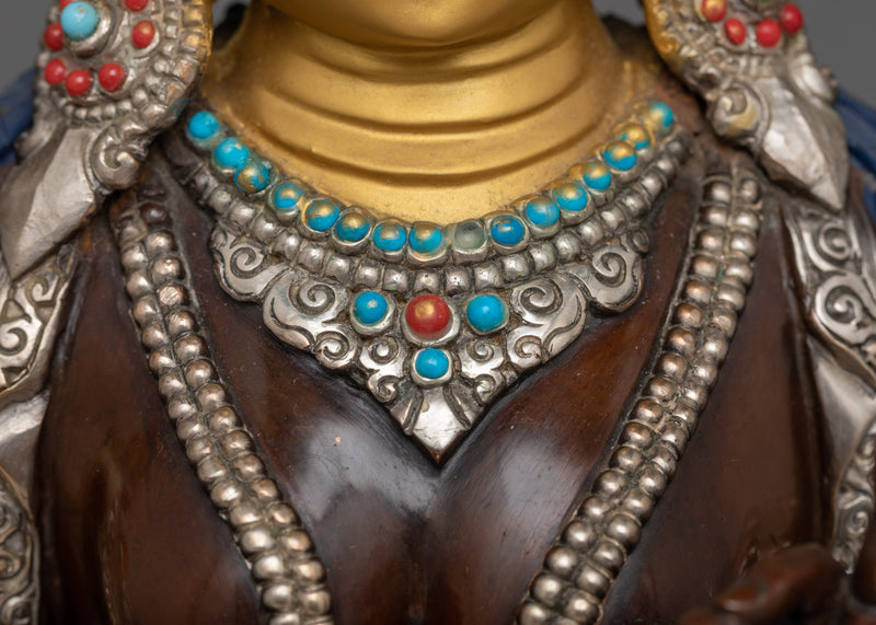 Compassionate White Tara Statue | Copper Body and Gold Face Buddhist Sculpture