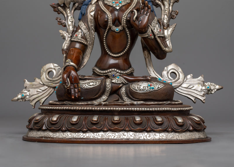 Compassionate White Tara Statue | Copper Body and Gold Face Buddhist Sculpture