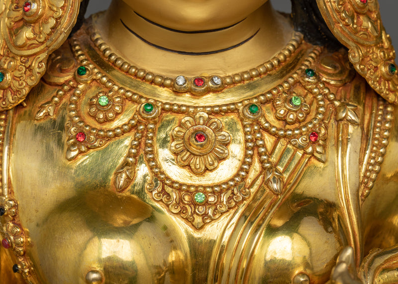 22 Inch White Tara Statue | Handmade 24k Gold Gilded Female Buddha