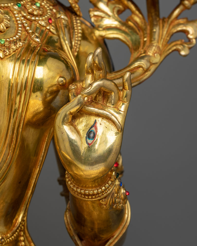 22 Inch White Tara Statue | Handmade 24k Gold Gilded Female Buddha