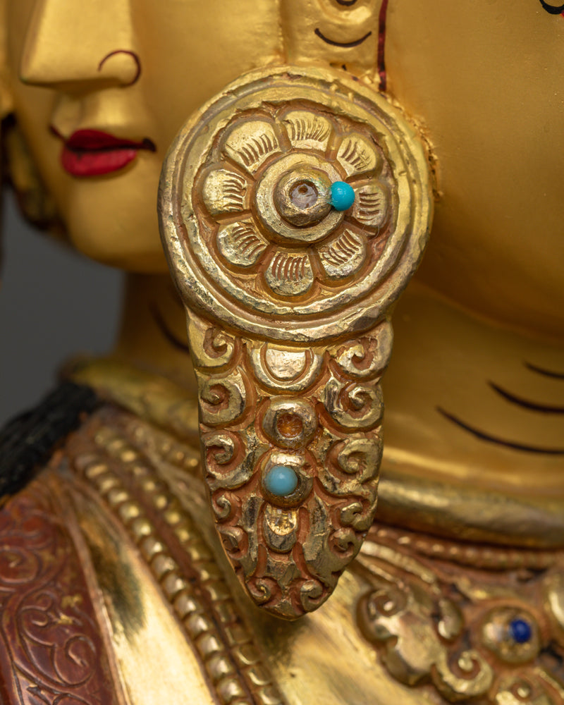 Vairocana Cosmic Buddha Statue | Half Gold Made in Nepal Figurine