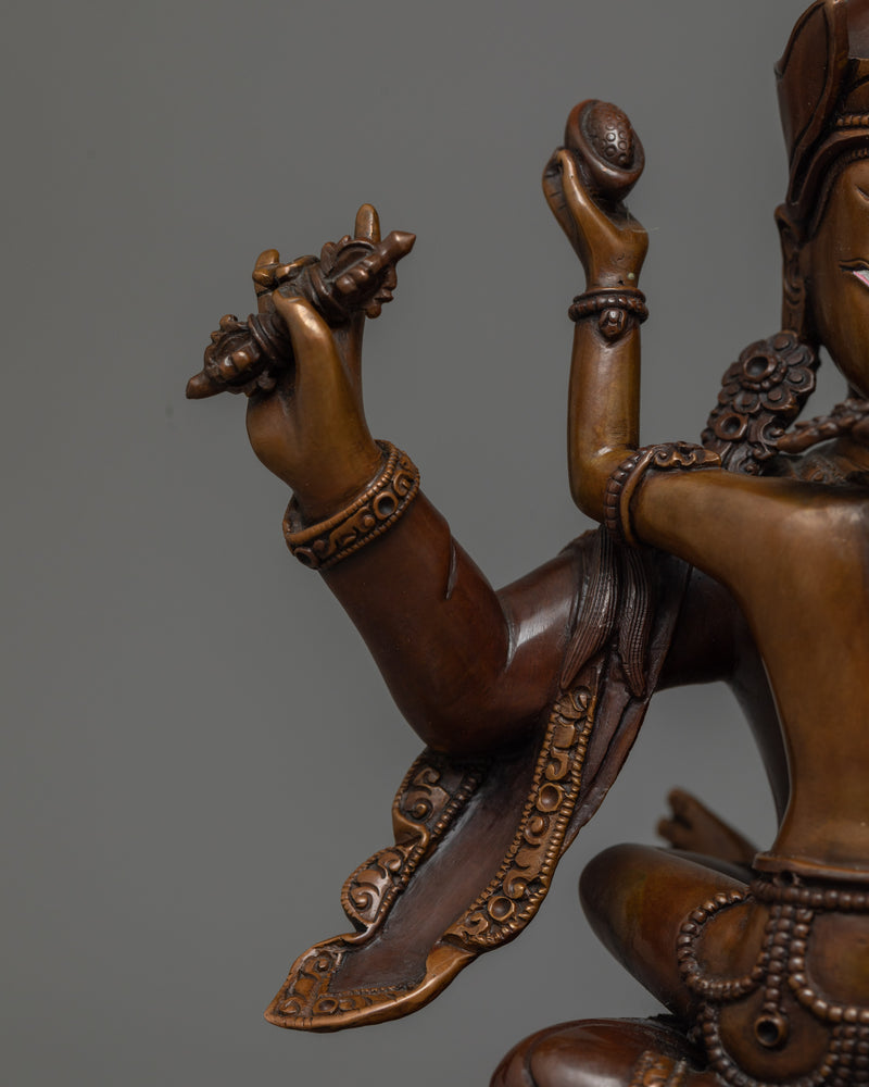 Guru Rinpoche With Consort Oxidized Copper Statue | Traditionally Hand-crafted in Nepal