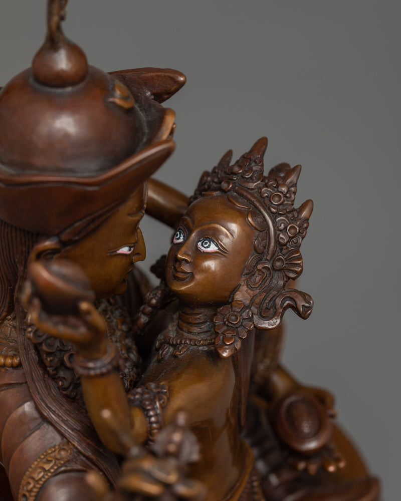 Guru Rinpoche With Consort Oxidized Copper Statue | Traditionally Hand-crafted in Nepal