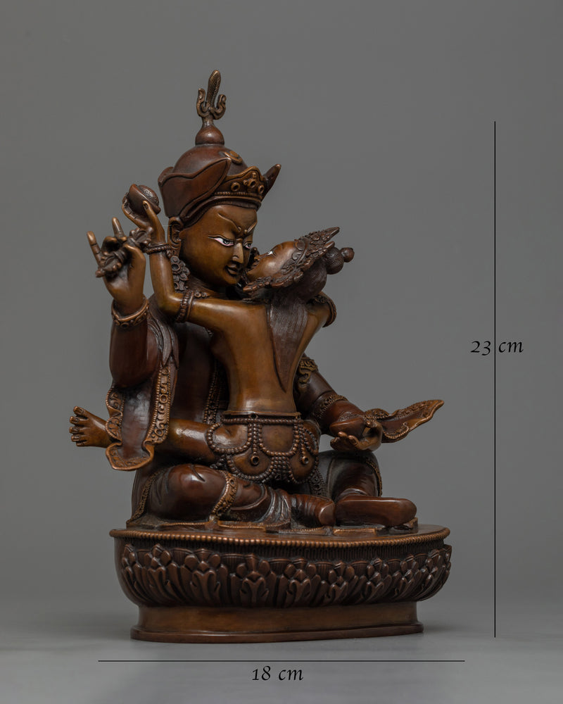 Guru Rinpoche With Consort Oxidized Copper Statue | Traditionally Hand-crafted in Nepal