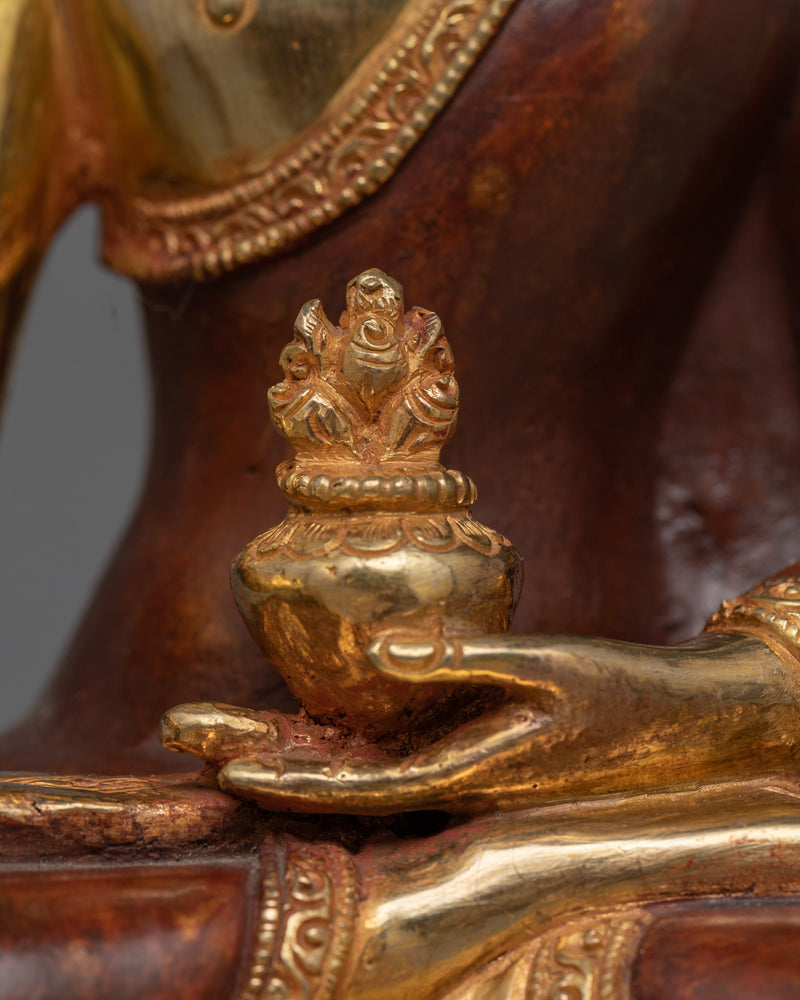 Sangey Menla (Medicine Buddha) Statue | Gold Gilded Copper Art from Nepal