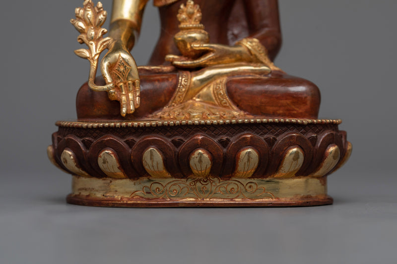 Sangey Menla (Medicine Buddha) Statue | Gold Gilded Copper Art from Nepal