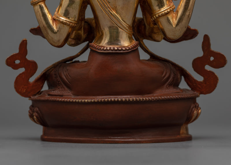 4-Armed Bodhisattva Chenrezig Statue | Gold Gilded Copper Art from Nepal