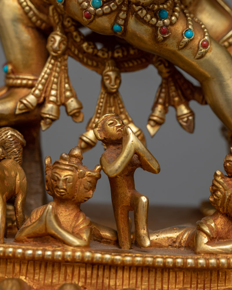 Intricate Yamantaka with Consort Figurine | Gold Gilded Copper Art from Nepal