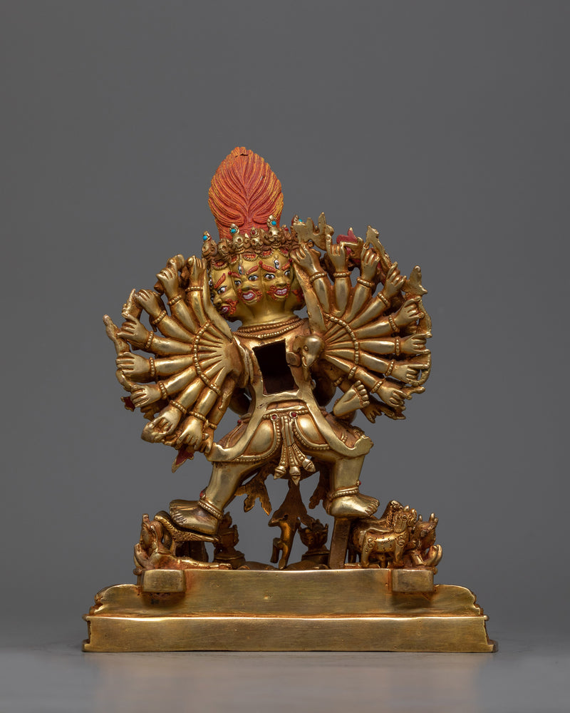 Intricate Yamantaka with Consort Figurine | Gold Gilded Copper Art from Nepal