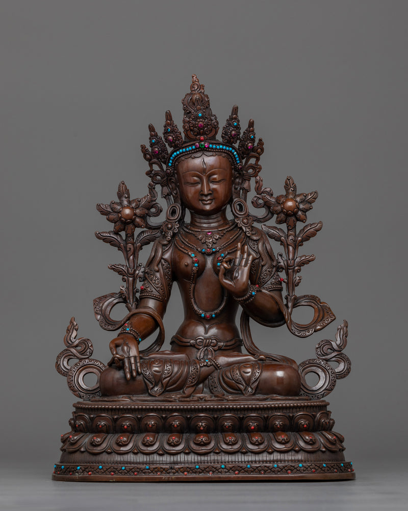 Oxidized White Tara Figure | Handcrafted Emblem of Compassion