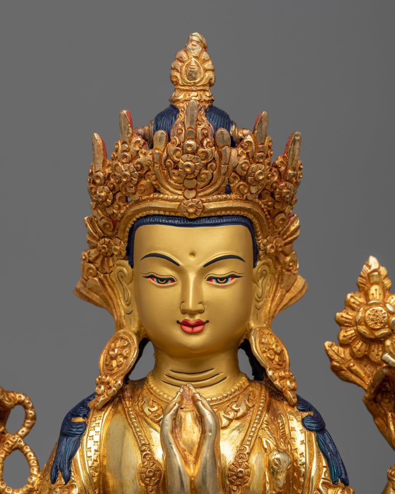 Four Arm Chenrezig Gold Statue | Bodhisattva, embodying the compassion of all Buddhas