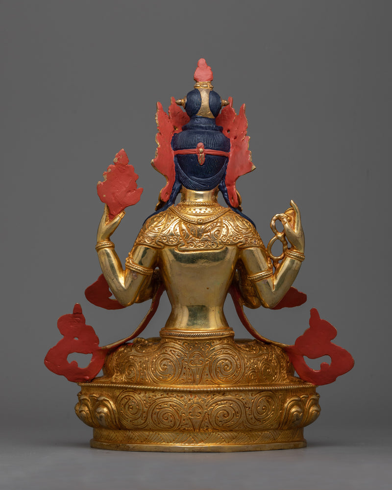 Four Arm Chenrezig Gold Statue | Bodhisattva, embodying the compassion of all Buddhas