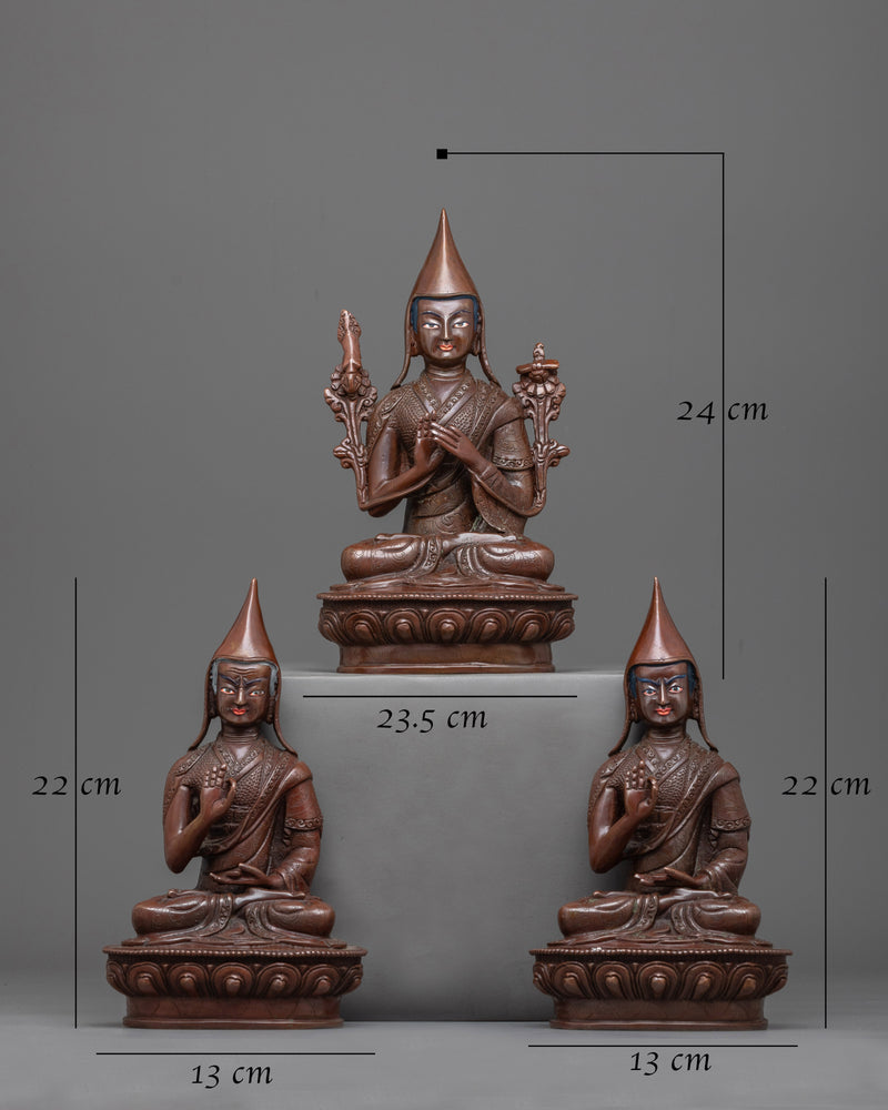 Copper Tsongkhapa With Disciples Statue | Handmade Statues of Buddhist Masters