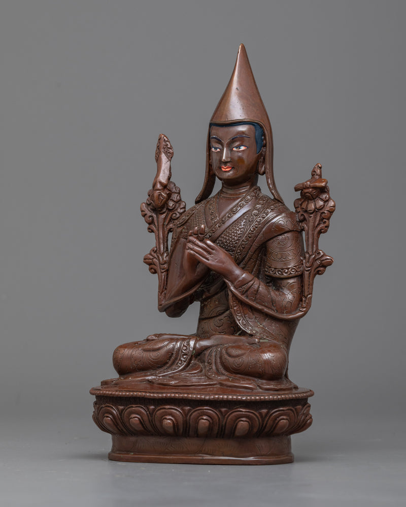 Copper Tsongkhapa With Disciples Statue | Handmade Statues of Buddhist Masters