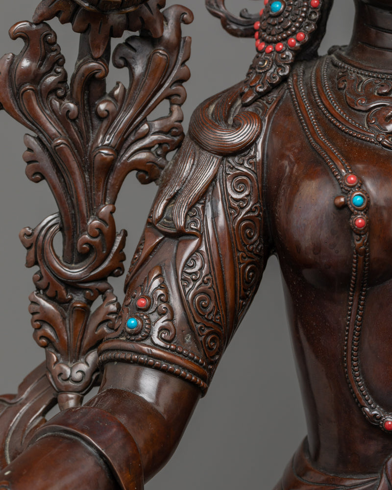 Green Tara's Brown Oxidized Sculpture | Handcrafted Copper Artwork